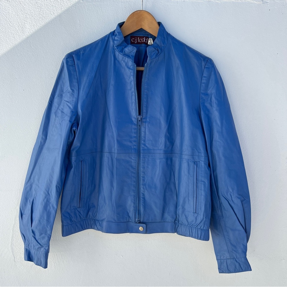 90s Blue Leather Zip Up Jacket
